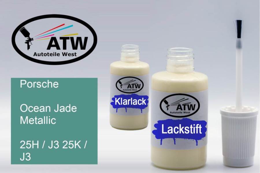 Porsche, Ocean Jade Metallic, 25H / J3 25K / J3: 20ml Lackstift + 20ml Klarlack - Set, von ATW Autoteile West.